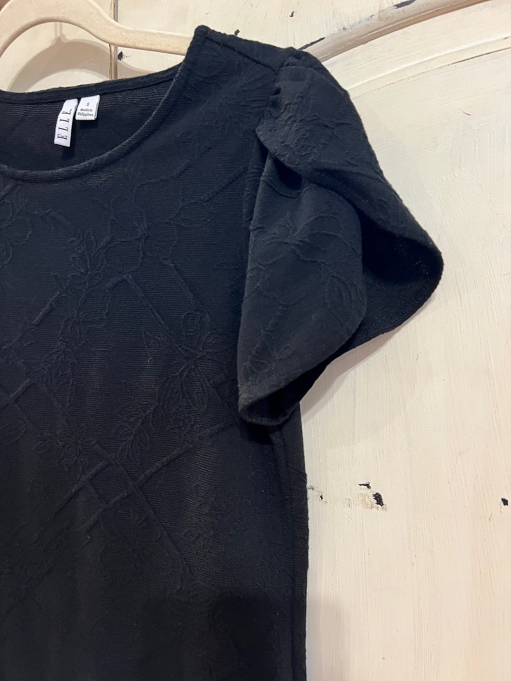 Elle Black Textured Puff Sleeve Top Small Dressy Blouse - Picture 7 of 11